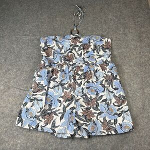 Old Navy Romper 2XL Blue Floral Linen Blend O Ring Halter Smocked Back Resort